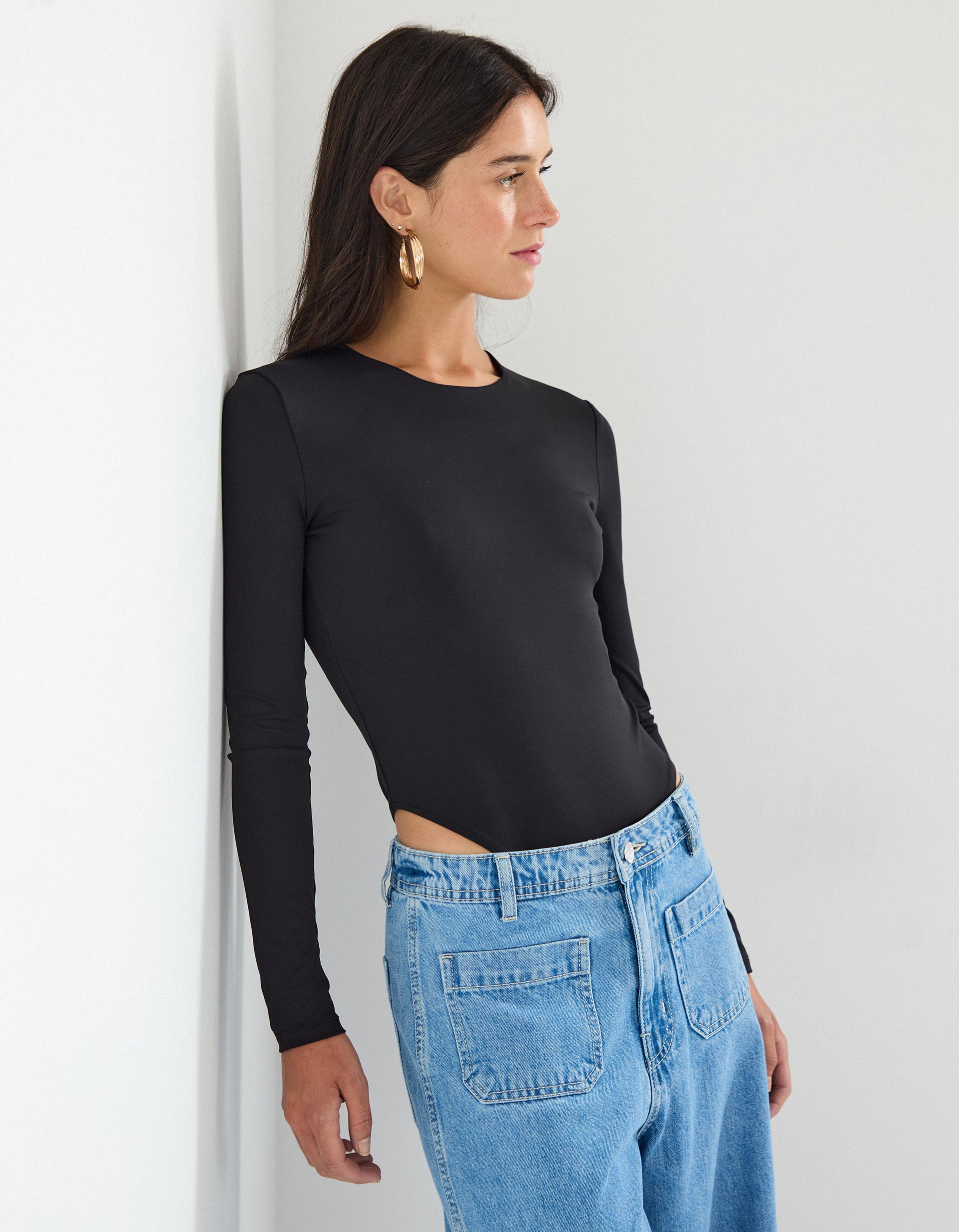 Body de Manga Comprida, Mulher, Preto