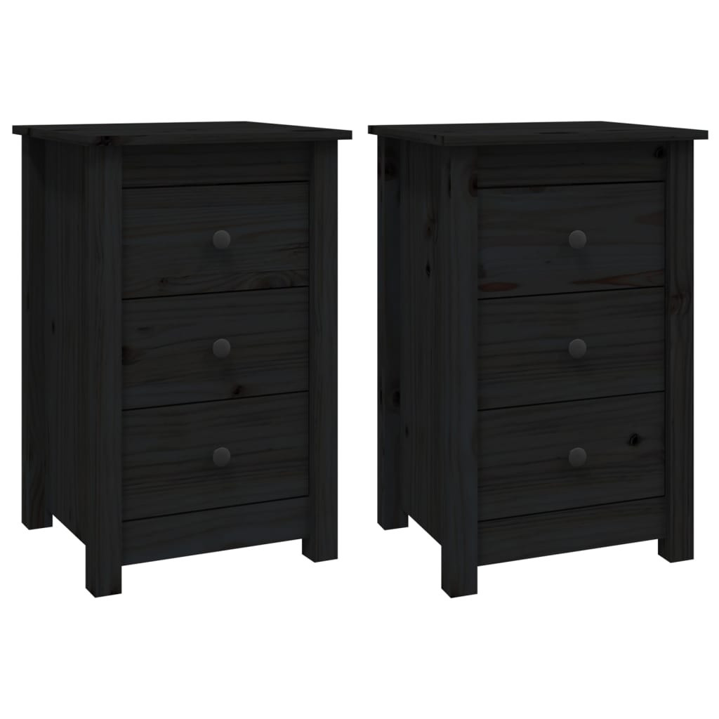 2x Szafka Nocna Stolik Komoda Czarna z Szufladą Do Sypialni 40x35x61,5 cm