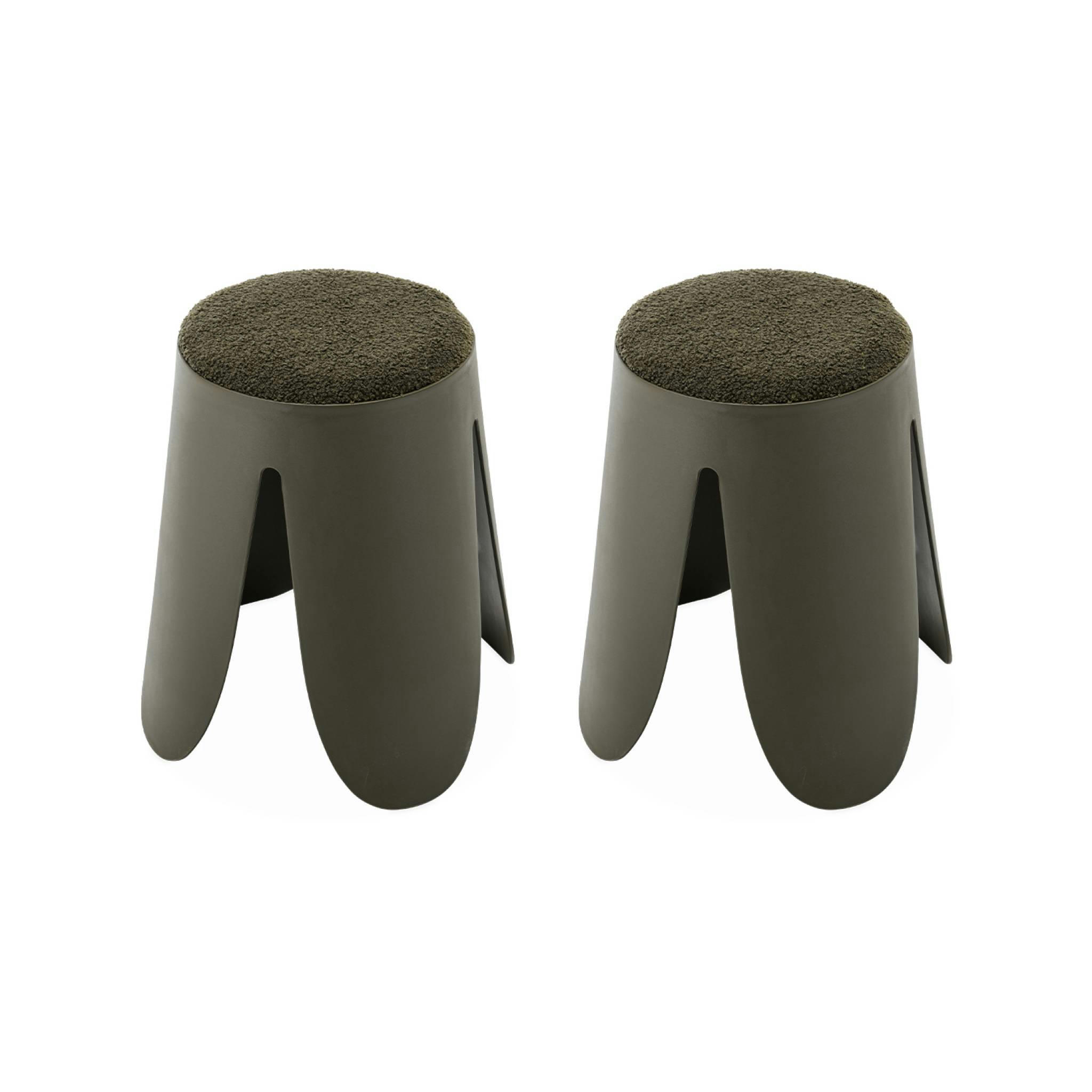 NIKI - Set de 2 tabourets empilables vert foncé, bouclette texturée, niki,