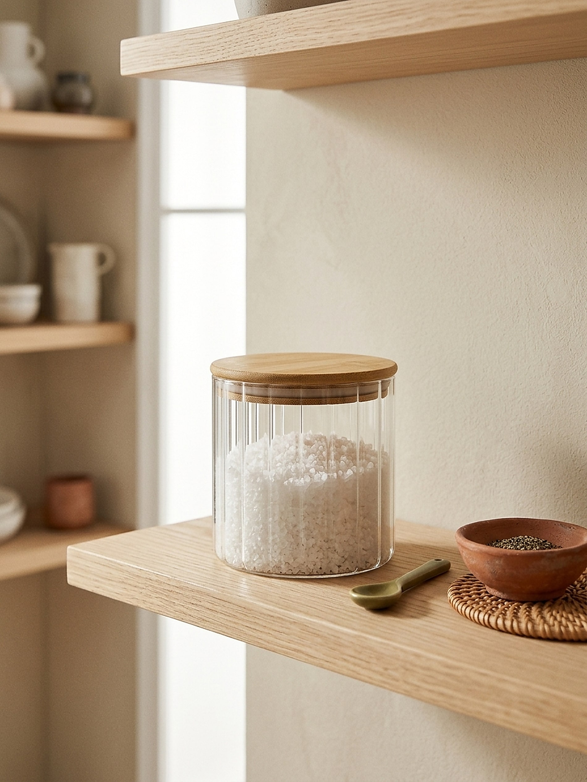 Szklany słoik z bambusową pokrywką