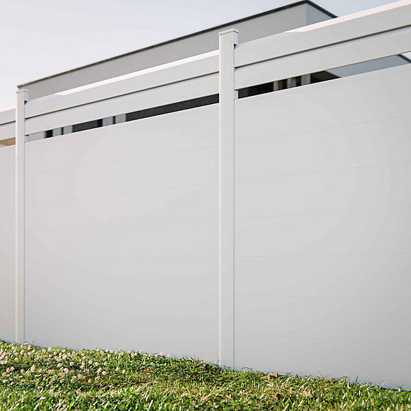 Kit Clôture SLIM PVC Blanc H. 180 cm x L. 11.10 m - 2 Lisses claire-voie   7 Soubassements
