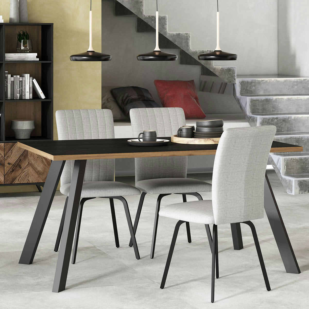 DOLY - Table à manger rectangulaire effet noyer / bois noir 160 cm