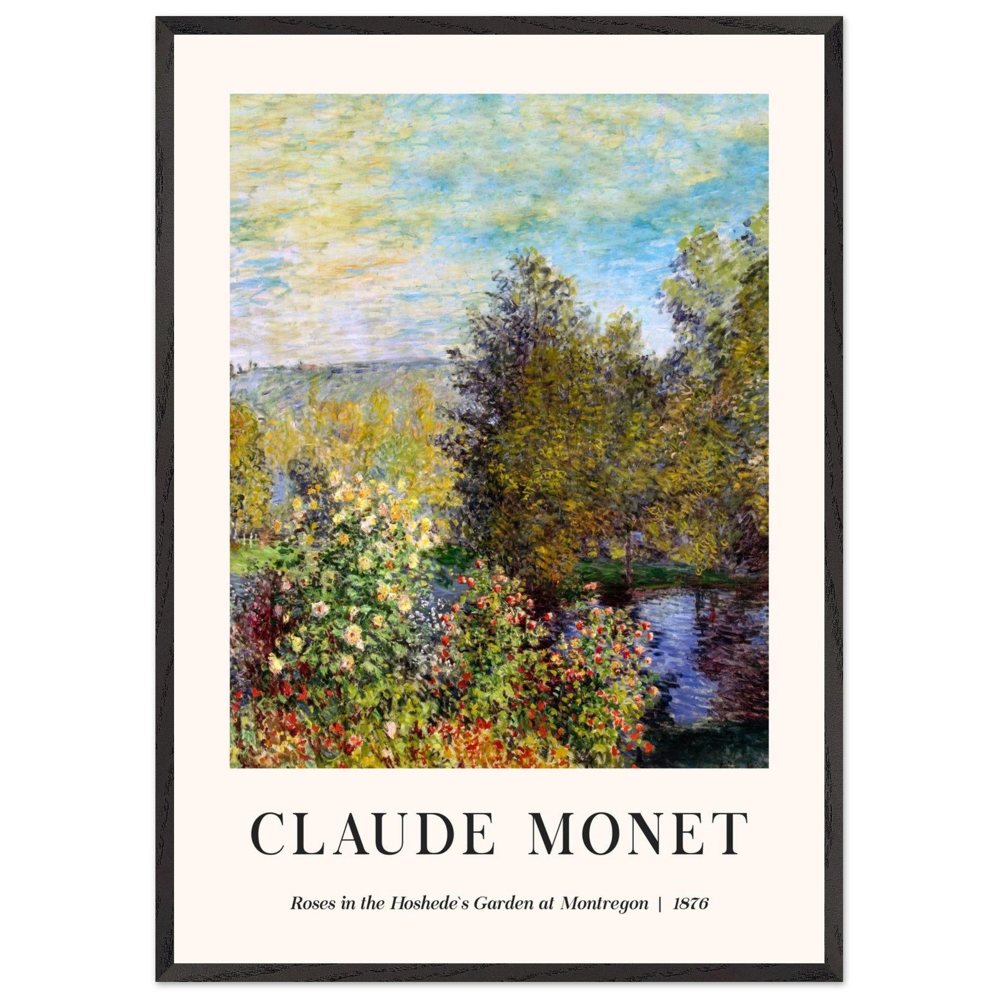 Artfulprints Poster met Lijst Claude Monet - Roses in the hoshede's garden at Montregon  - 70x100 cm - Groen
