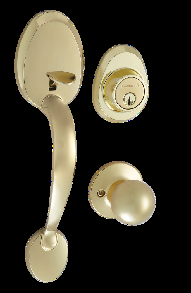 Garrison Grip Handle Set, Door Knob & Deadbolt Lock Set, Polished Brass