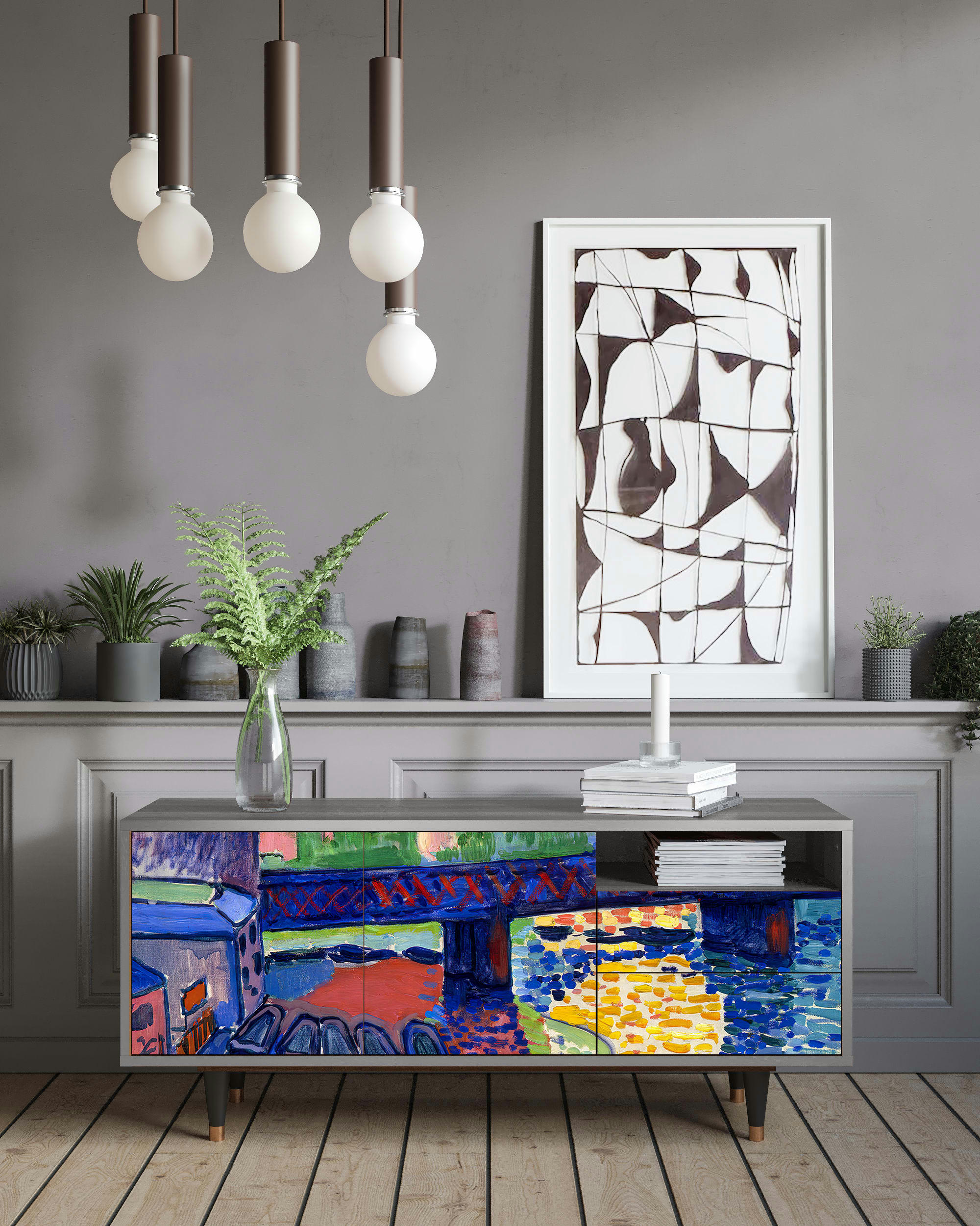 CHARING CROSS BRIDGE BY ANDRE DEAIN - Meuble TV  multicolore 2 tiroirs et 2 portes L 125 cm