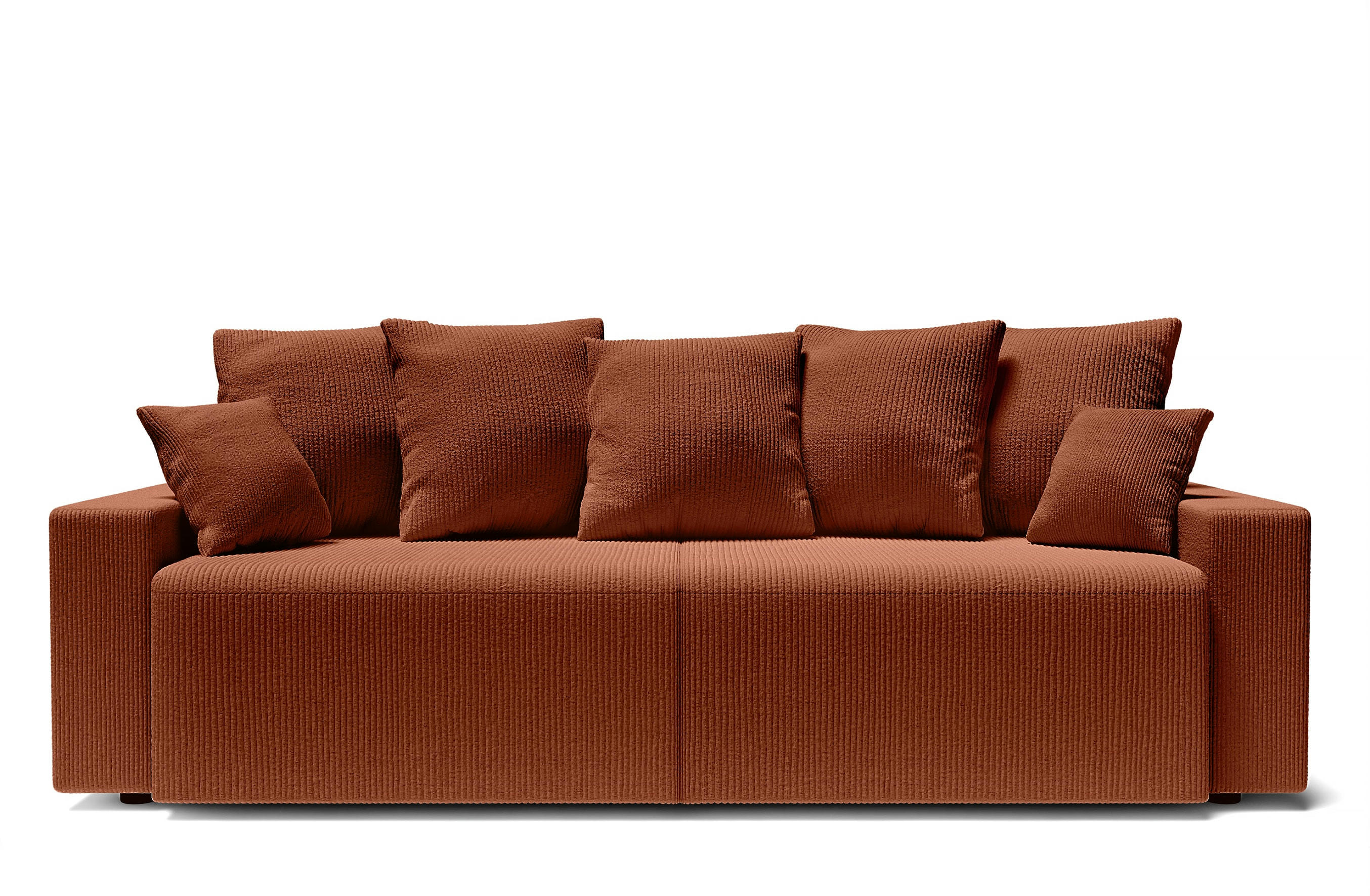 ALMA - Canapé droit convertible en velours côtelé 3 places terracotta