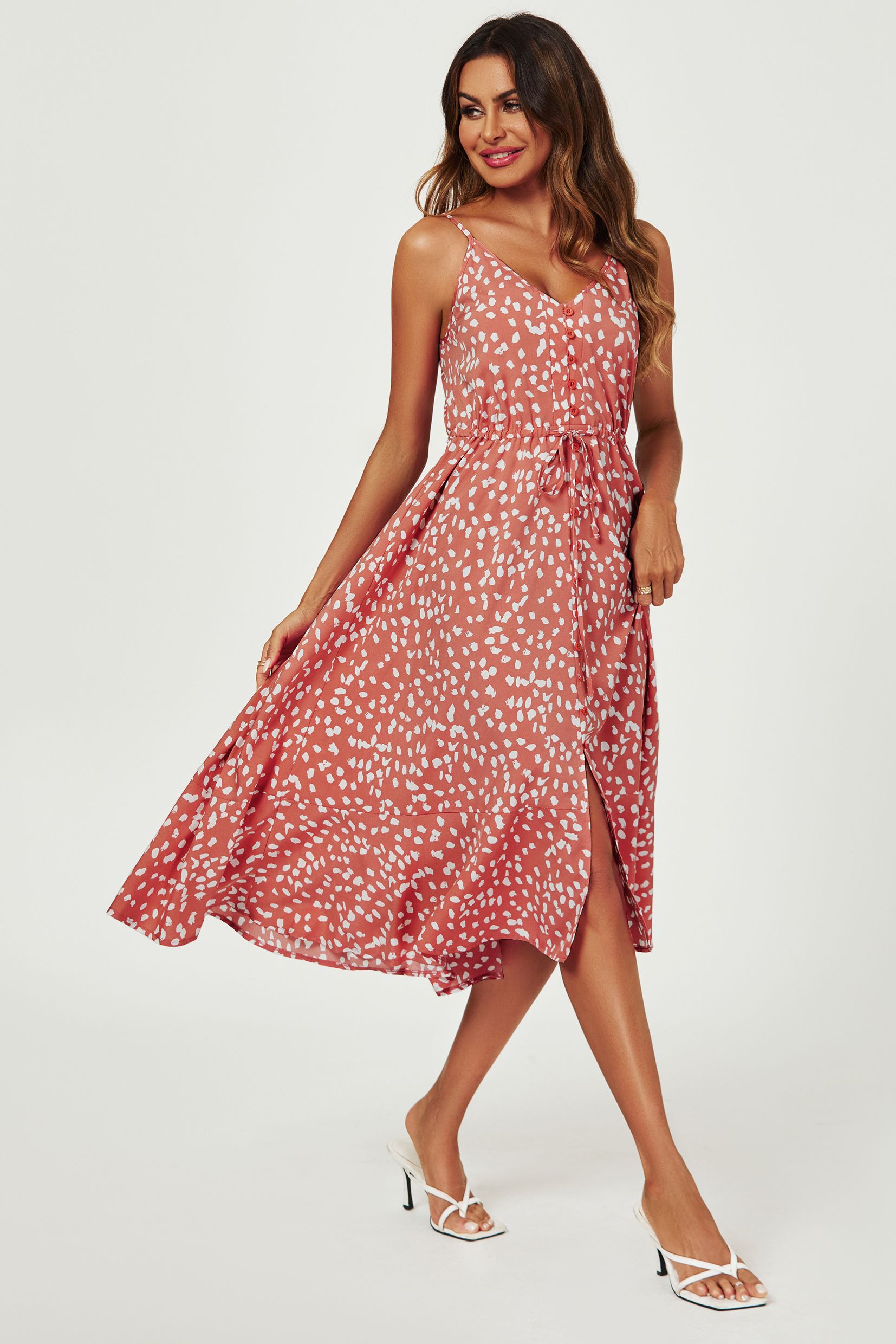 FS Collection Button Down High Low Strappy Dress In Dusty Red