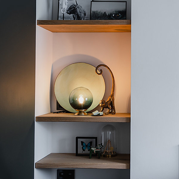Lampe de table Art déco en laiton avec verre bleu océan - Pallon