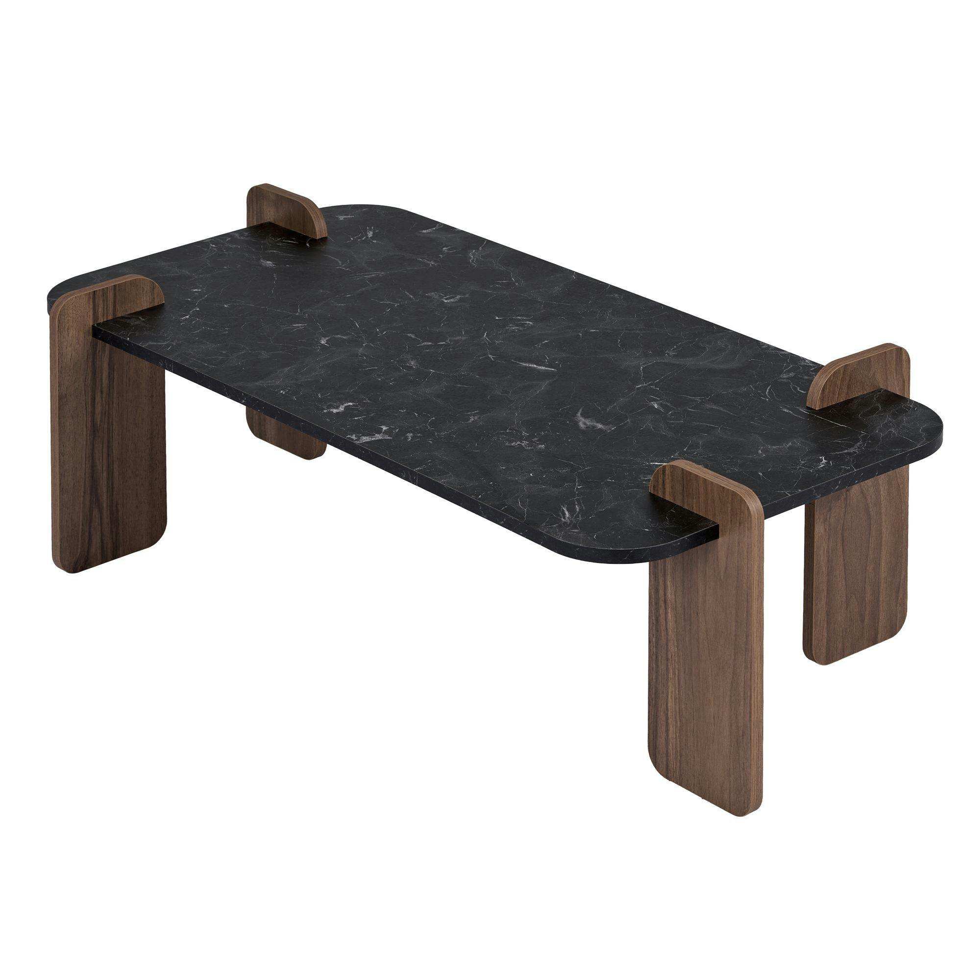 Table basse rectangulaire décor marbré noir et noyer MARFA