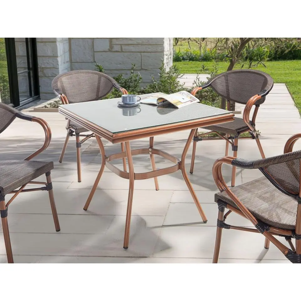 CASPRI II - Tuintafel - Donkere houtkleur - 80 x 80 cm - Aluminium