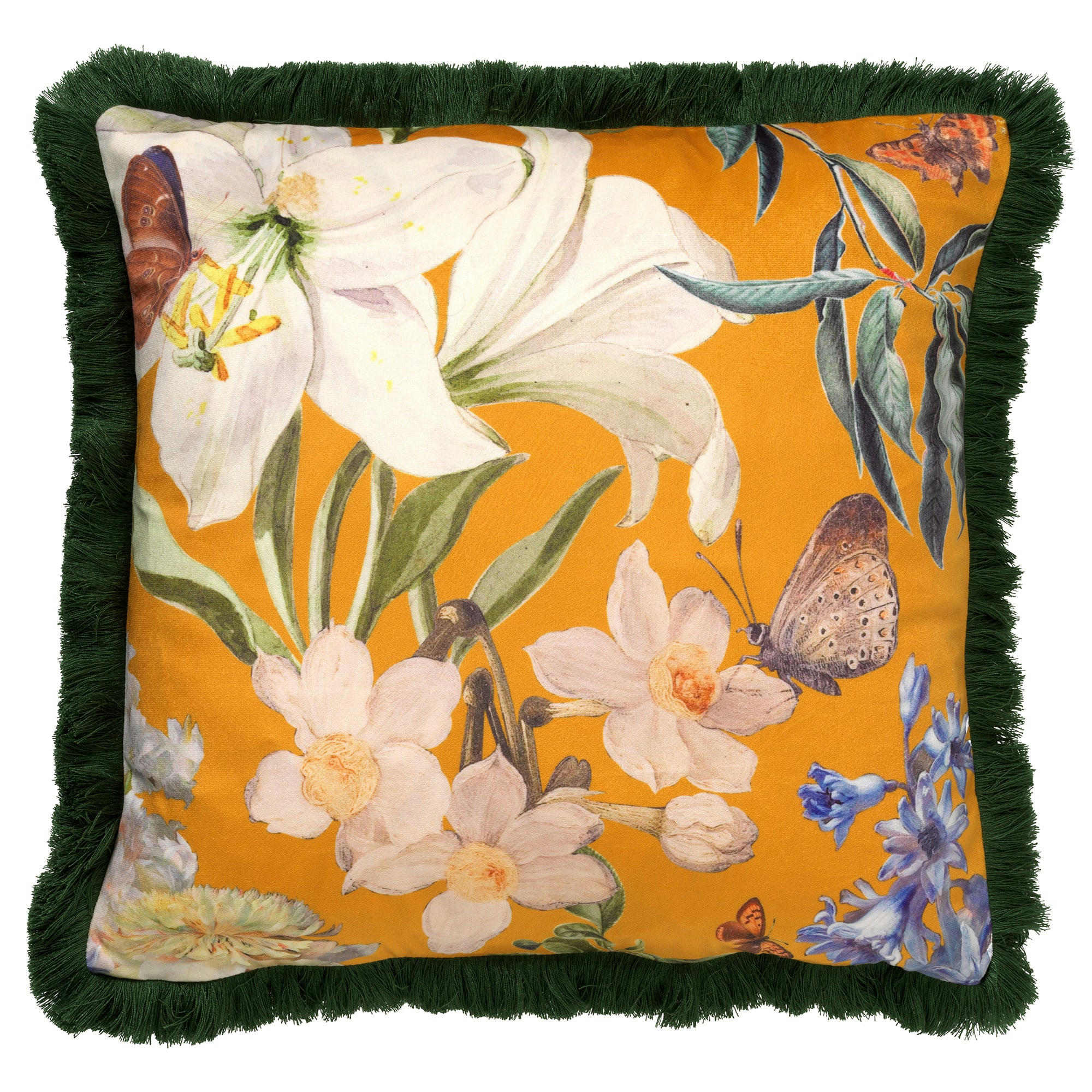 - Housse de coussin jaune en velours-45x45 cm avec motif fleuri