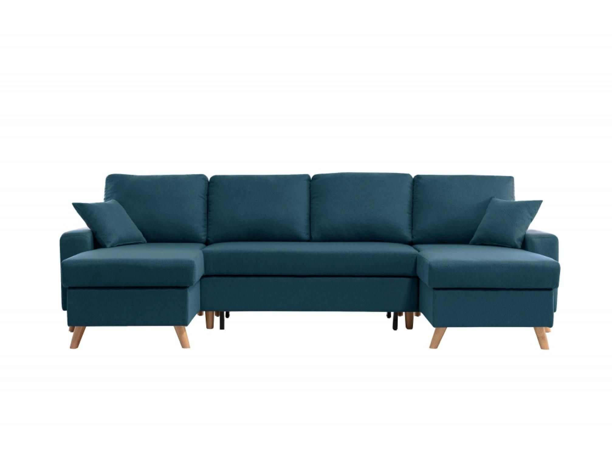 MARIA SCANDINAVE - Canapé panoramique scandinave convertible en tissu bleu canard