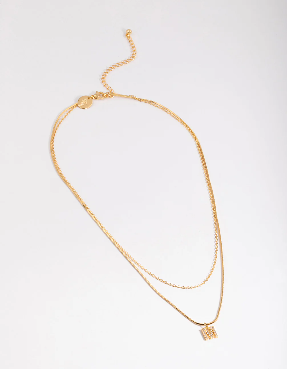 Gold Plated Diamante Letter M Layered   Necklace