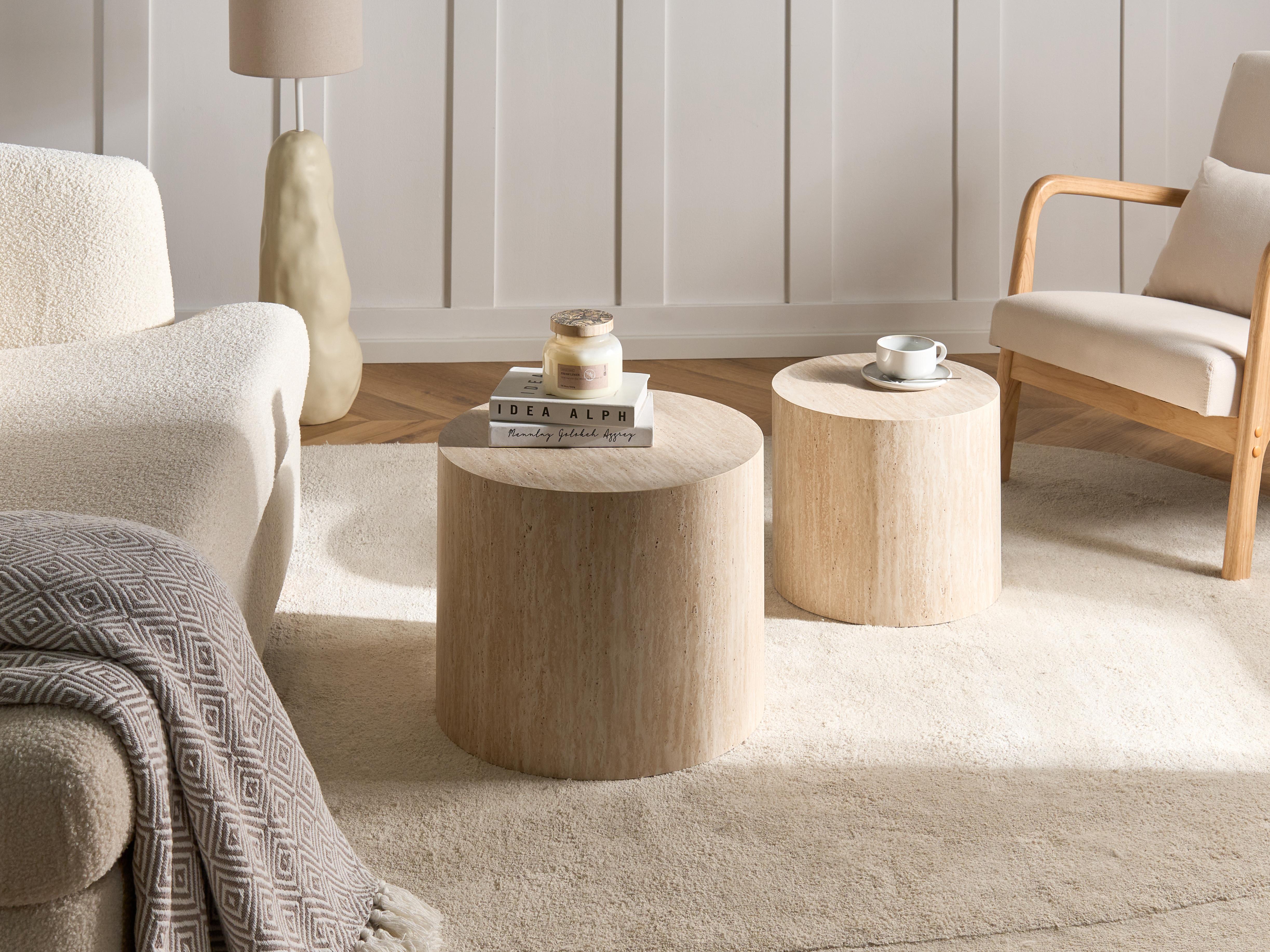 Set of 2 Coffee Tables MANTI Travertine Effect