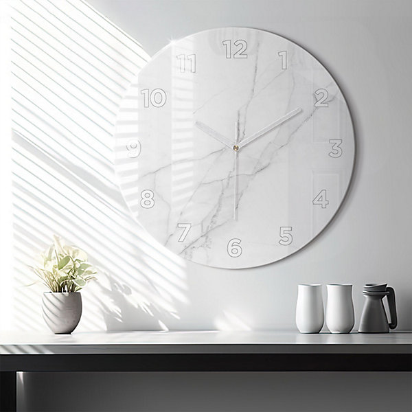 Horloge murale Wallfluent fi60 cm Avec chiffres Aiguilles blanches Marbre décoratif 1 pcs