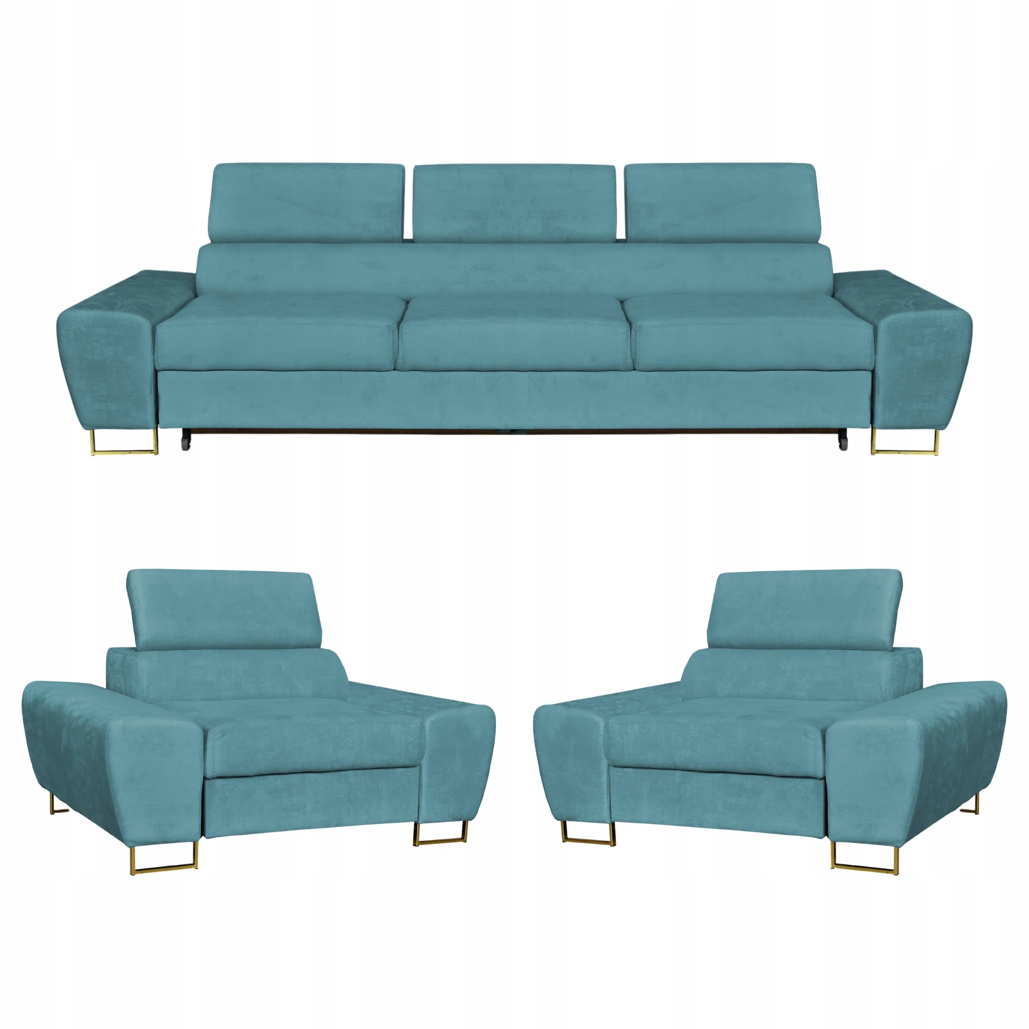 Zestaw mebli wypoczynkowych Bosso Sofa 3os fotele niebieskie Family Meble