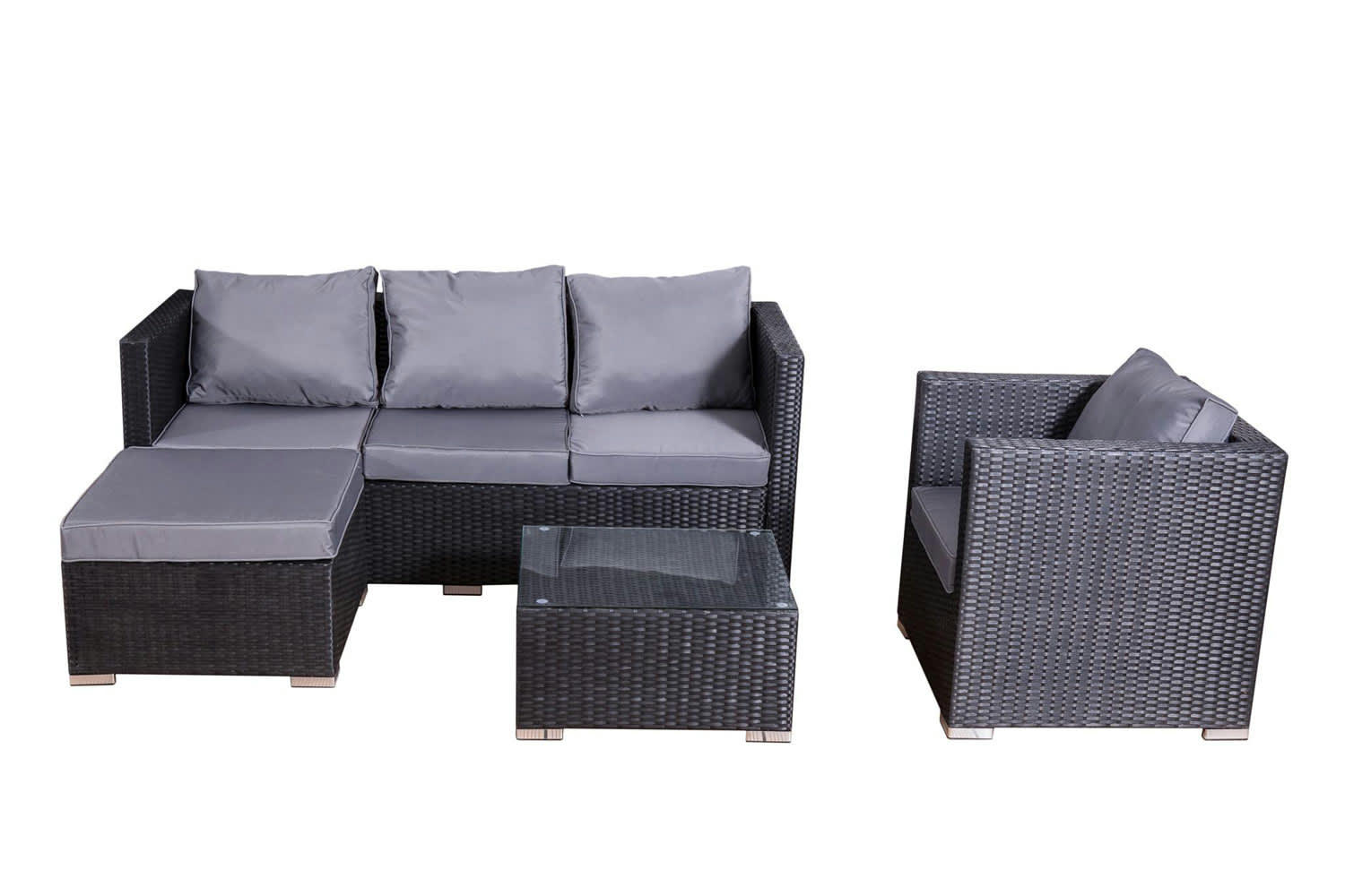 NEVALA - Salon de jardin 6 places en résine tressée noir et gris