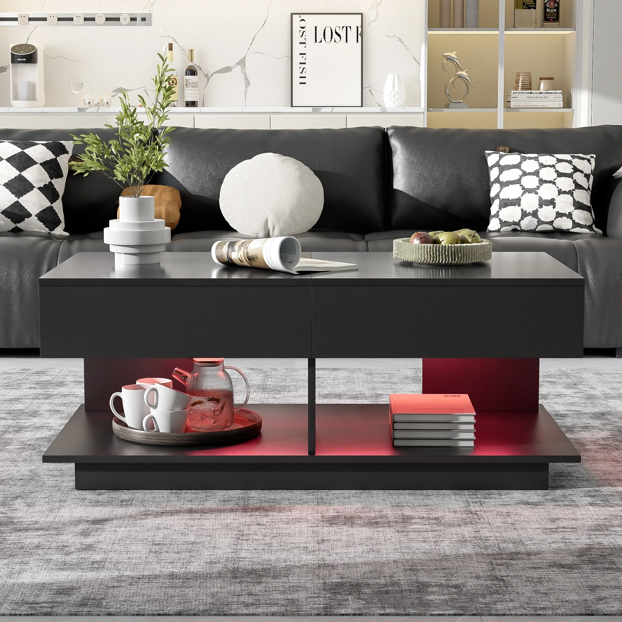 41.3-76.7 Extendable Coffee Table, Efficient Central Coffee Table with Multiple Storage Compartments