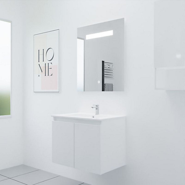 Meuble PROLINE 70 cm avec plan vasque et miroir Elégance ht80- Blanc- Plan vasque en Céramique