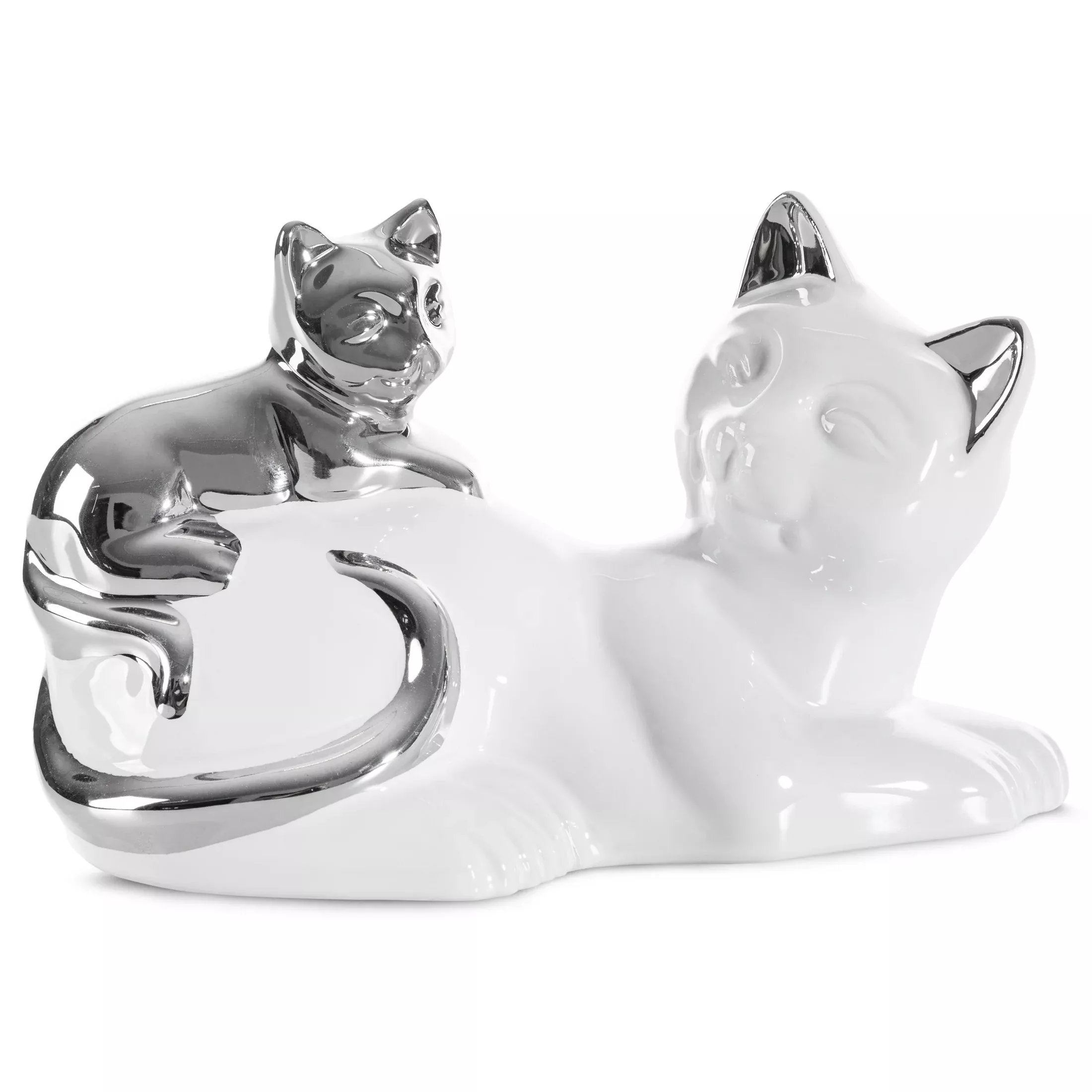 Figurka ceramiczna biało-srebrna kot20x11x12 cm