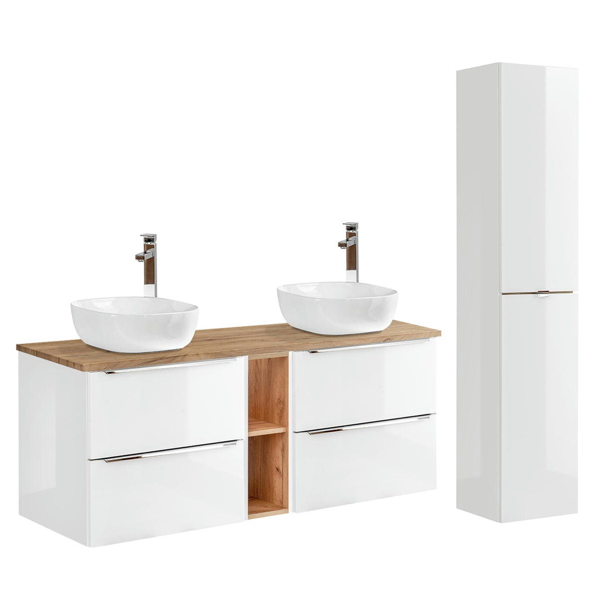 - Ensemble meuble double vasque 140cm et colonne stratifiés blanc