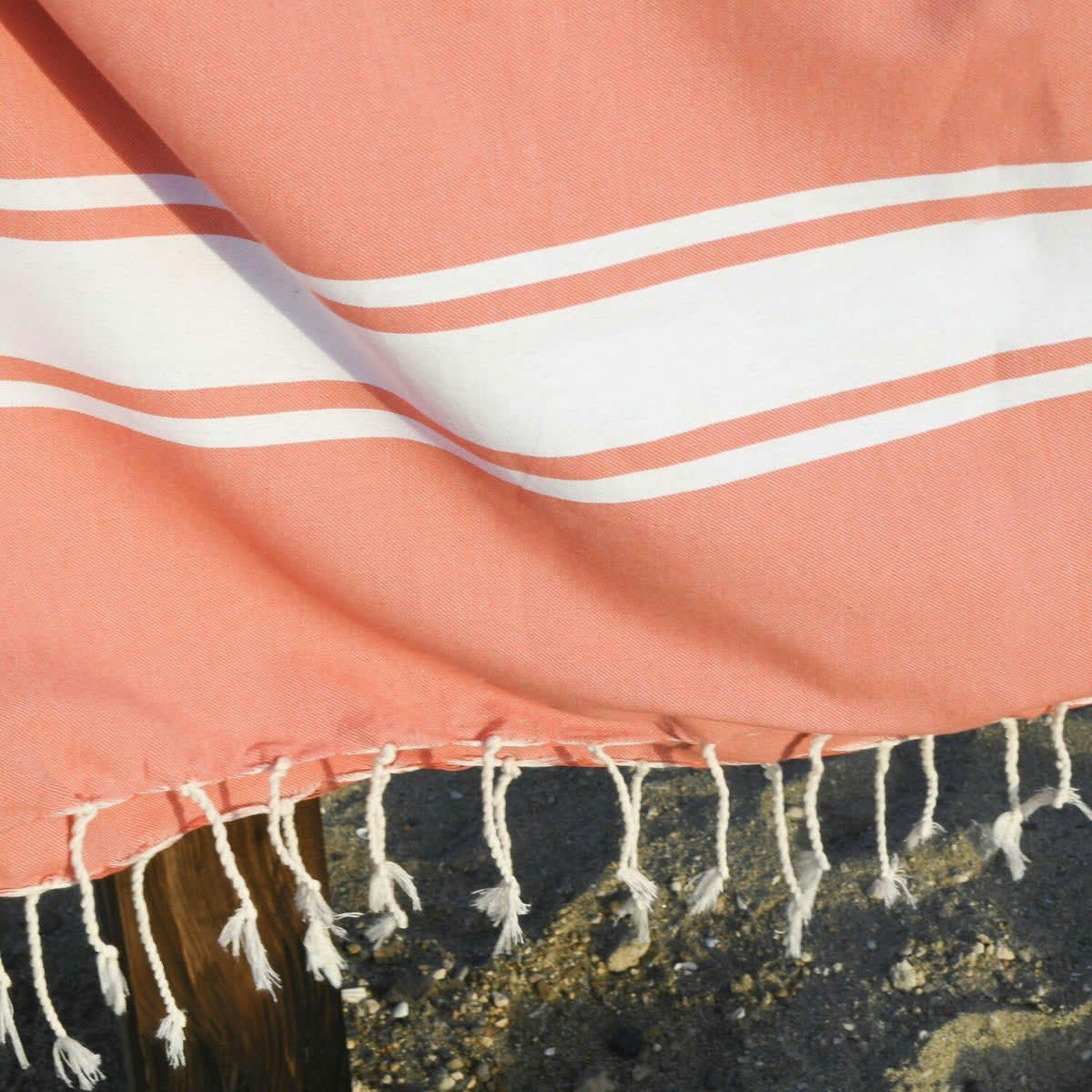 ST TROPEZ - Fouta bande blanche coton  100x200 orange corail