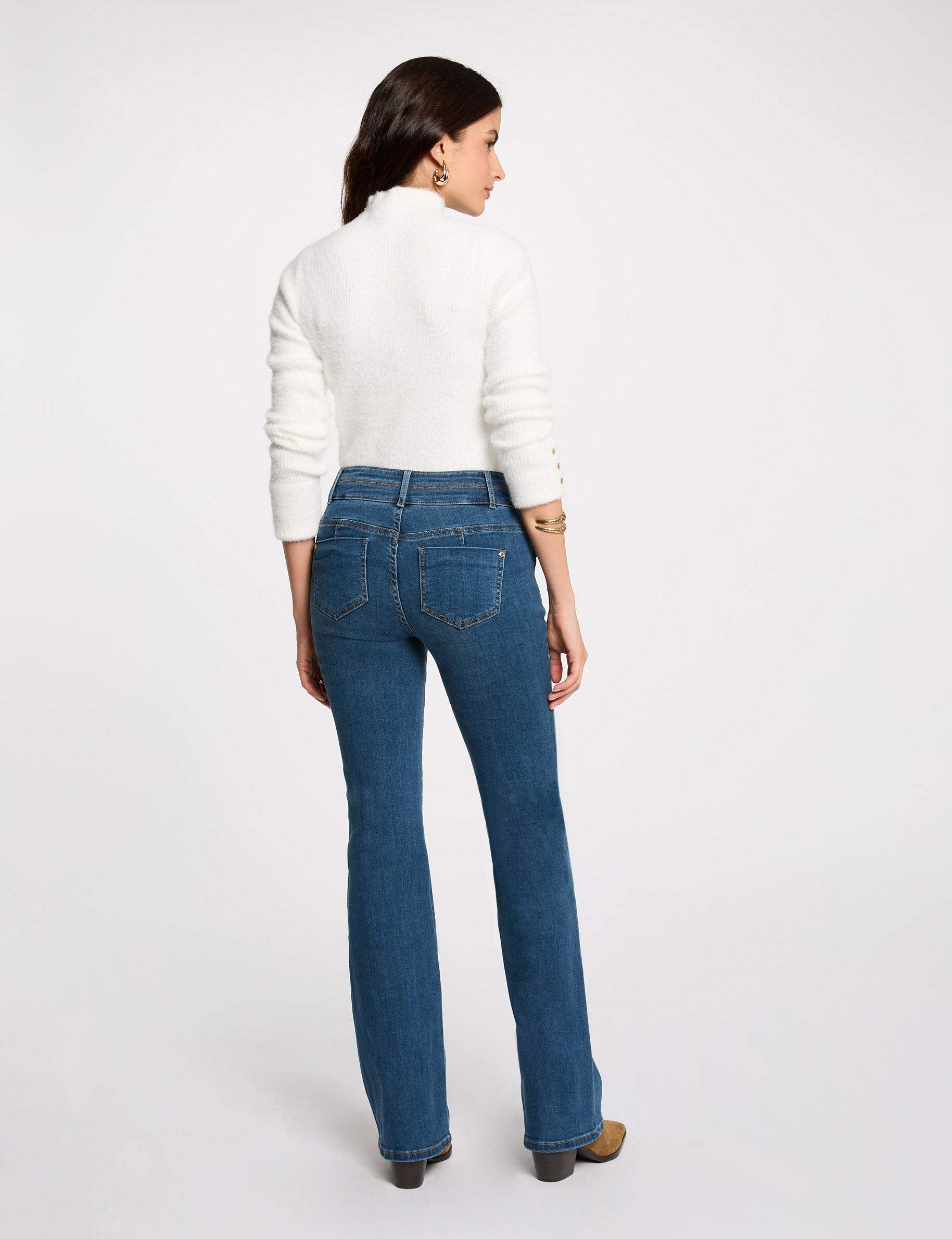 Bootcut Jeans Pockets Buttons Denim Stone Women