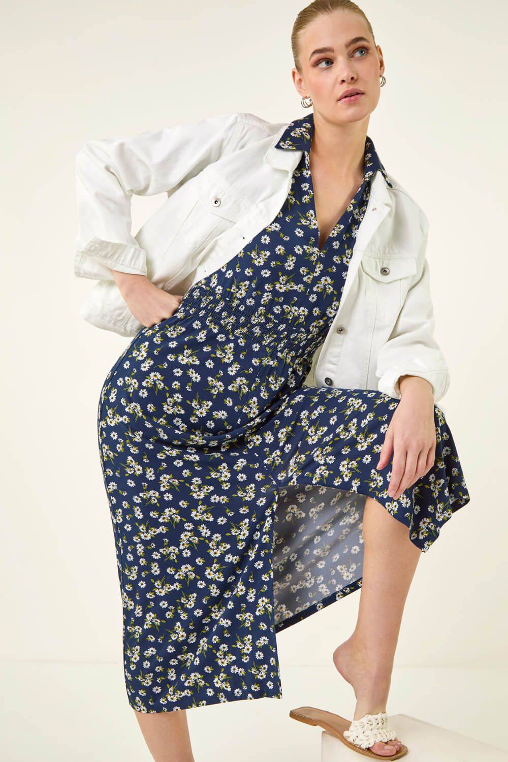 Roman Ditsy Print V-Neck Midi Dress