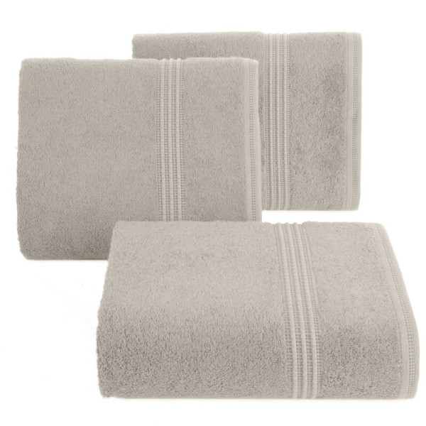 Ręcznik Mela 70x140 12 brązowy z ozdobną bordiurą w pasy 500 g/m2