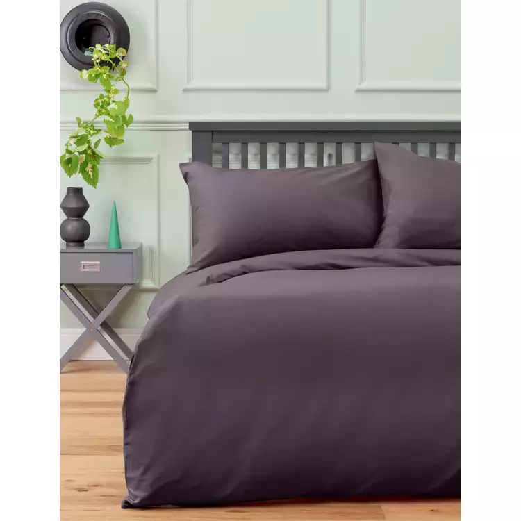 Habitat Brushed Cotton Plain Charcoal Bedding Set - Single