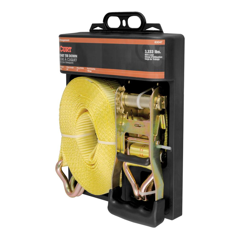 CURT Cargo Strap w/ J-Hooks, Yellow, 3,333-lb, 27-ft