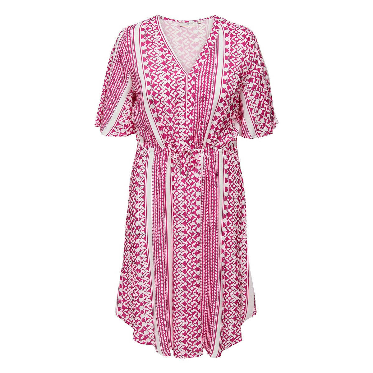 Robe courte, col V, imprimée