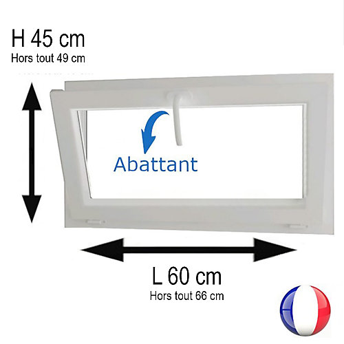 Fenêtre PVC abattant 1 vantail blanc H 45 x L 60 cm avec poignée pour pose en neuf