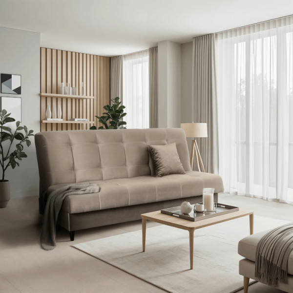 Wersalka Sofa Kanapa Rozkładana z Funkcją Spania Dwuosobowa Beżowa LIMA