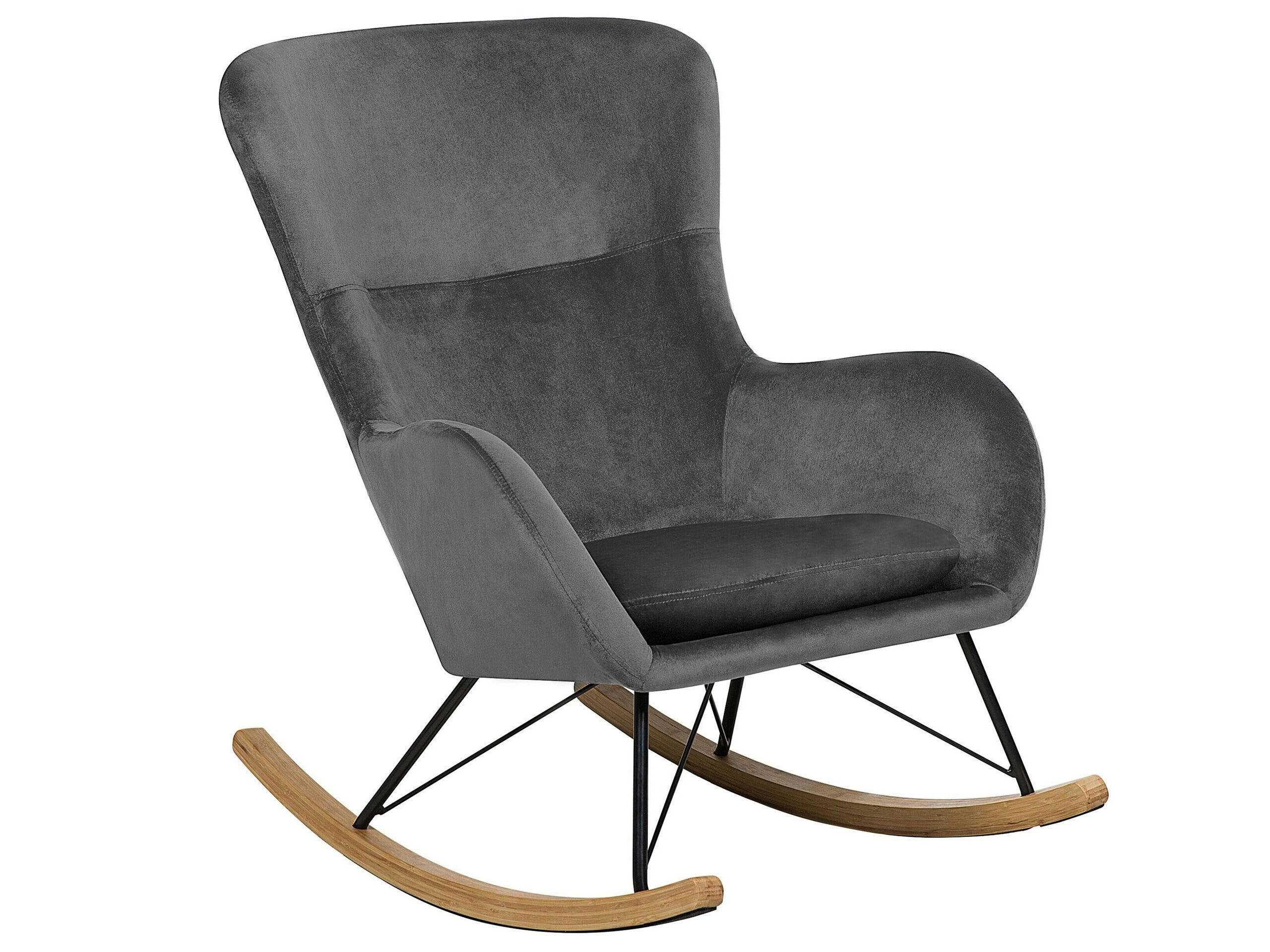 ELLAN - Chaise à bascule en velours gris foncé