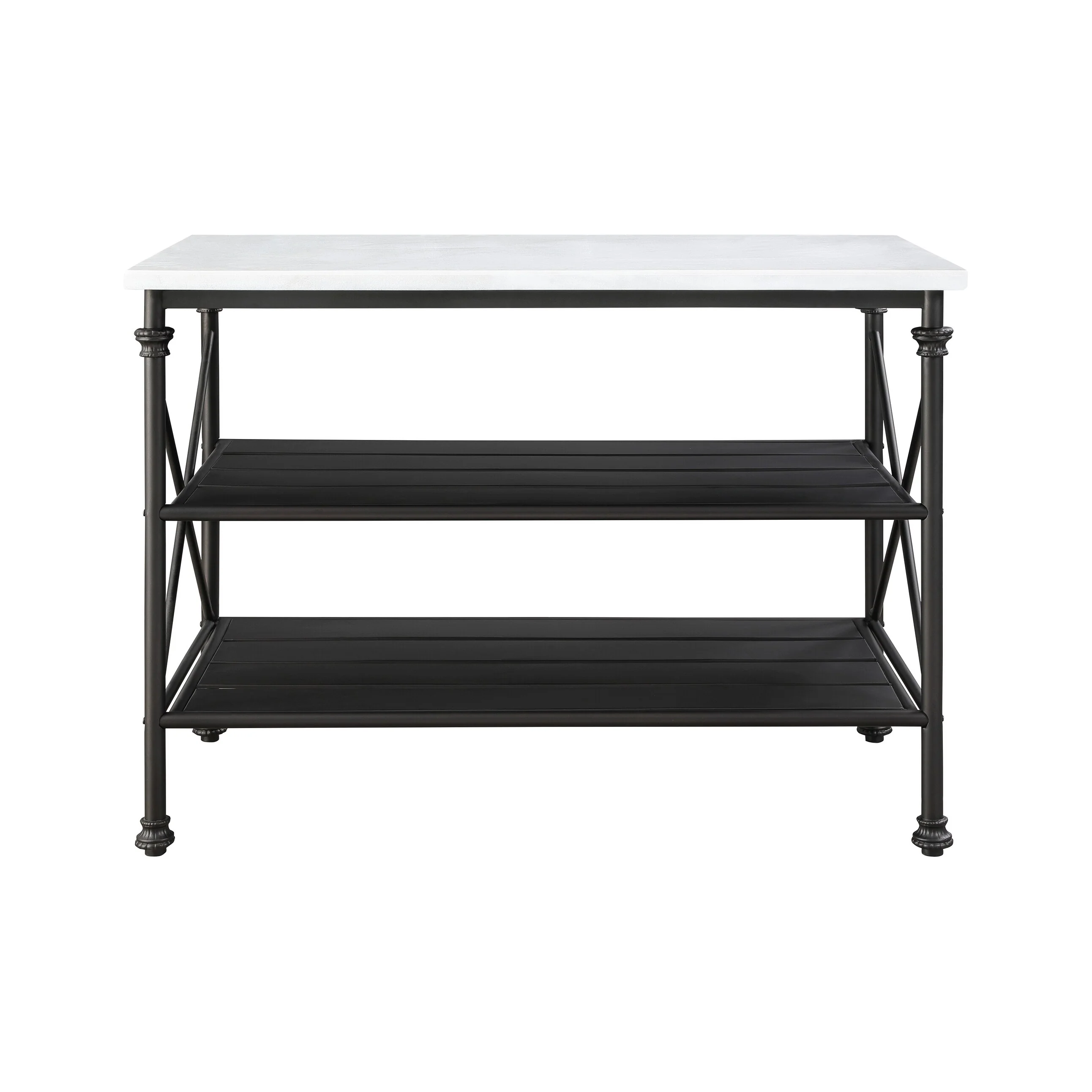 ACME Brahm Kitchen Island in White Marble and Gray