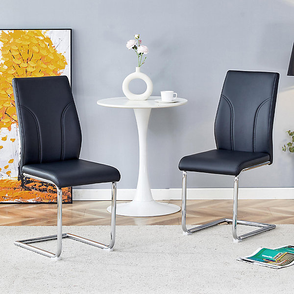 Lot 2 Chaises PU Noir, Pied Argenté, Bureau/Restaurant