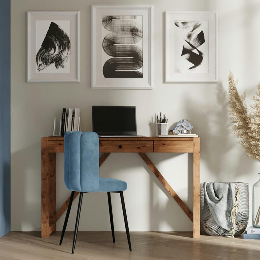 ROSY - Chaise en velours bleu et pieds en métal noir (lot de 2)