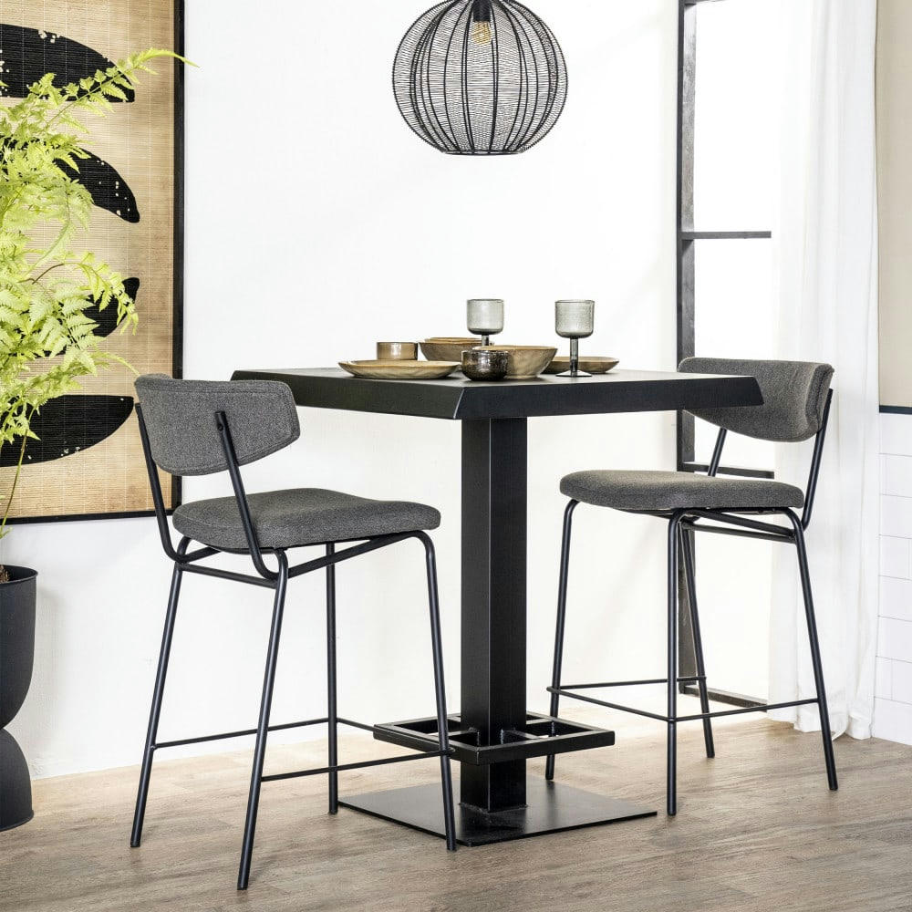 CROCKETT - Lot de 2 chaises de bar en tissu et métal H66cm gris foncé