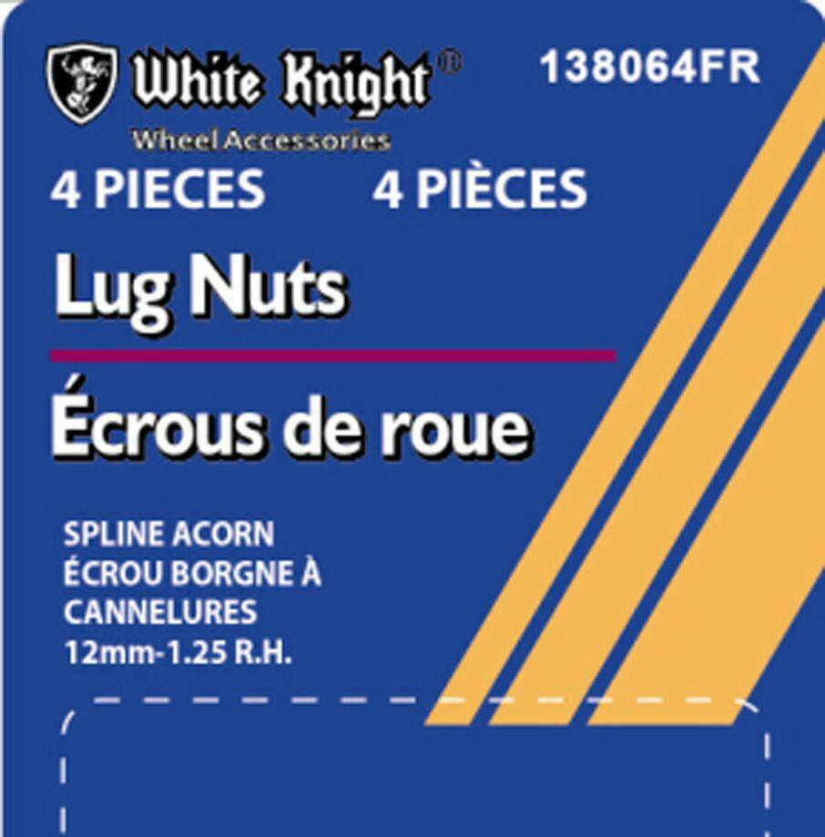 White Knight 138064FR Spline Acorn Lug Nuts, Chrome, 4-pk