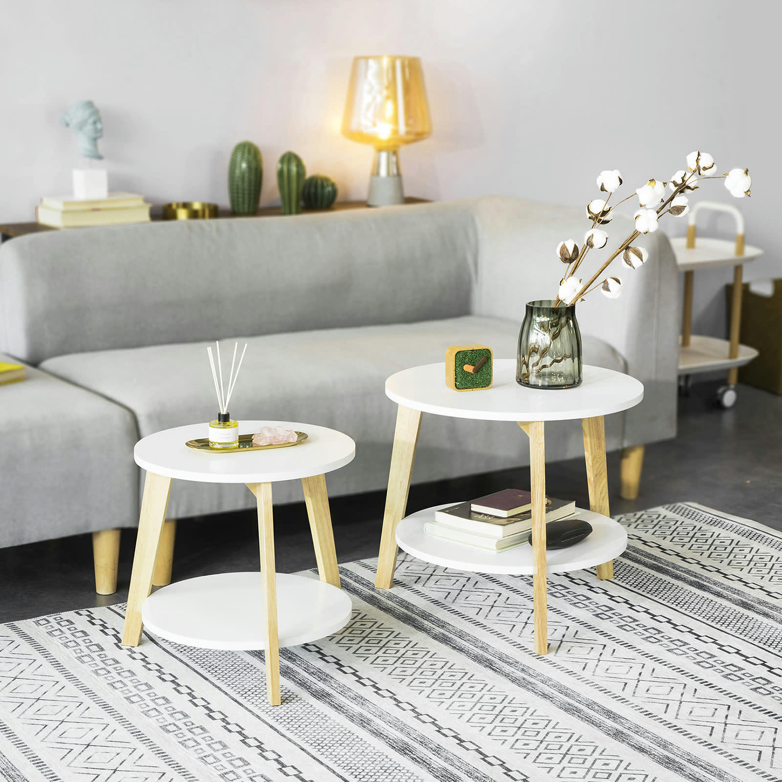 - Tables basses gigognes effet bois blanc