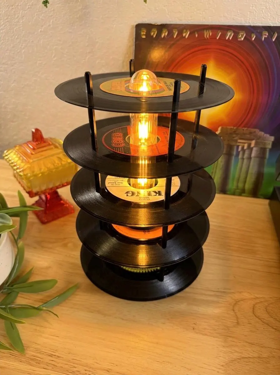 Vinyl Record Lamp – Handmade Upcycled 5 Tier Record Light – Retro Music Room Decor – Unique Gift for Music Lovers - Artisan Lamp