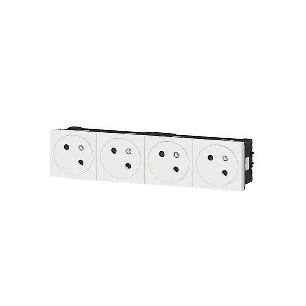 Mécanisme prise 2 pôles   terre Legrand Mosaïc blanc, 4 prises