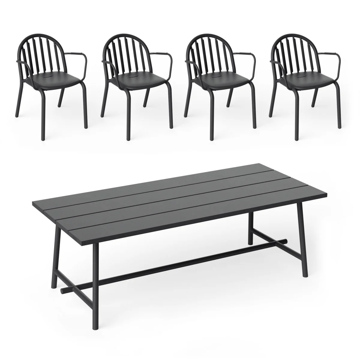 Fatboy - Fred's Outdoor Tisch 220 x 100 cm   Armlehnstuhl (4er Set)