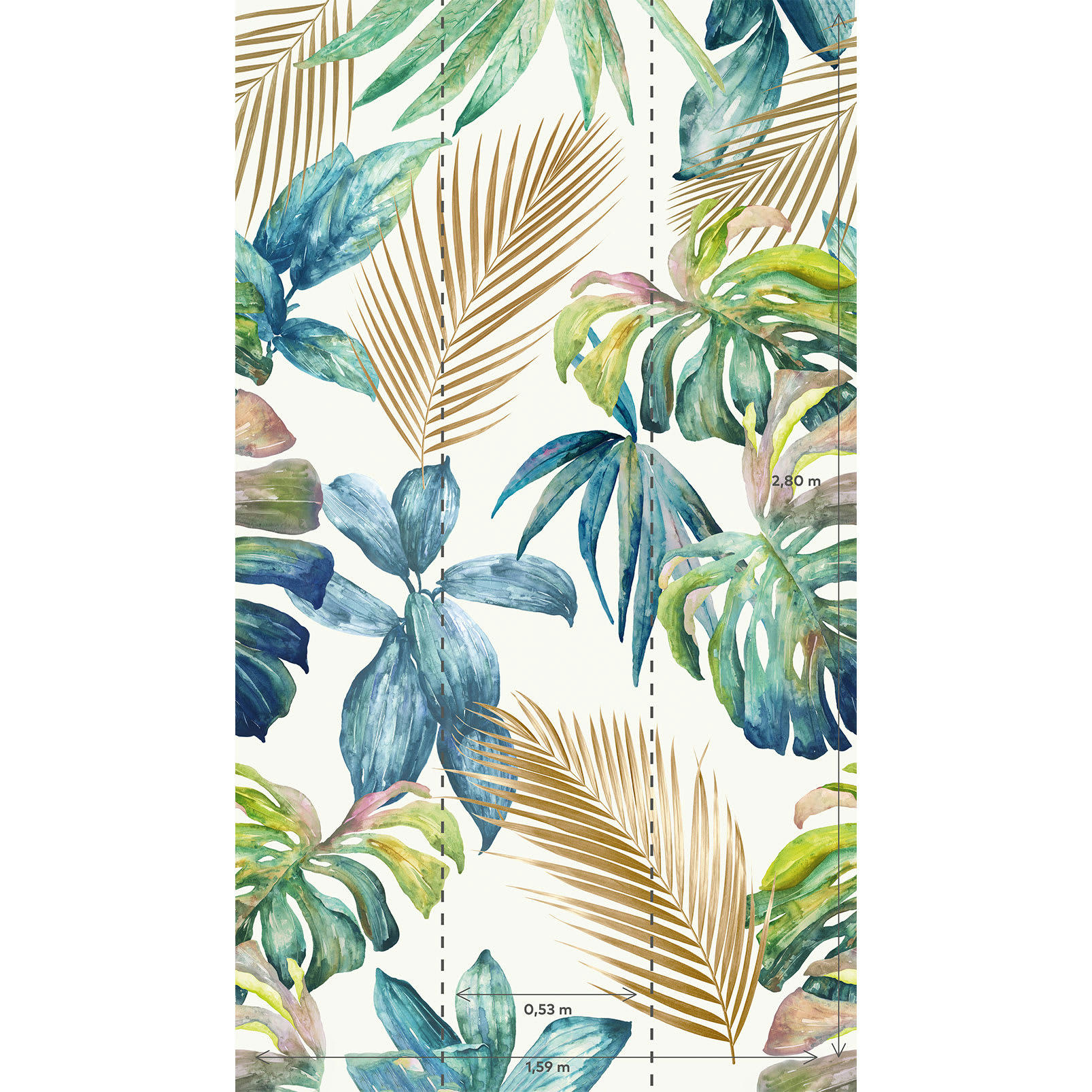 - Papier peint palme d'or et feuilles exotiques 159x280cm
