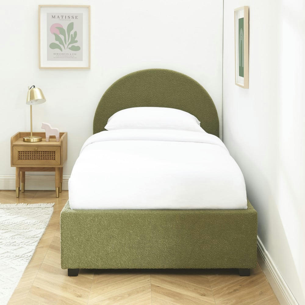 MERLE - Lit coffre en tissu bouclette 90x190cm vert kaki