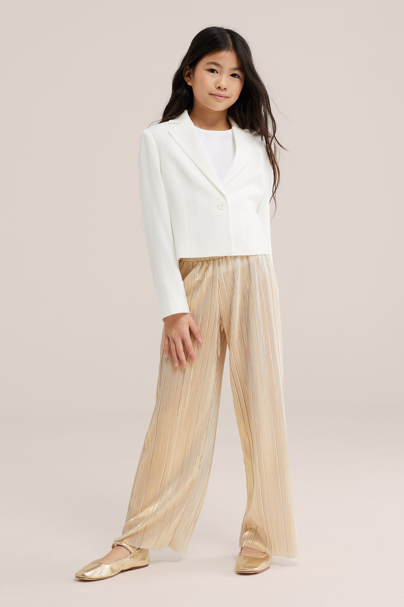 Meisjes wide leg broek met glitterstof