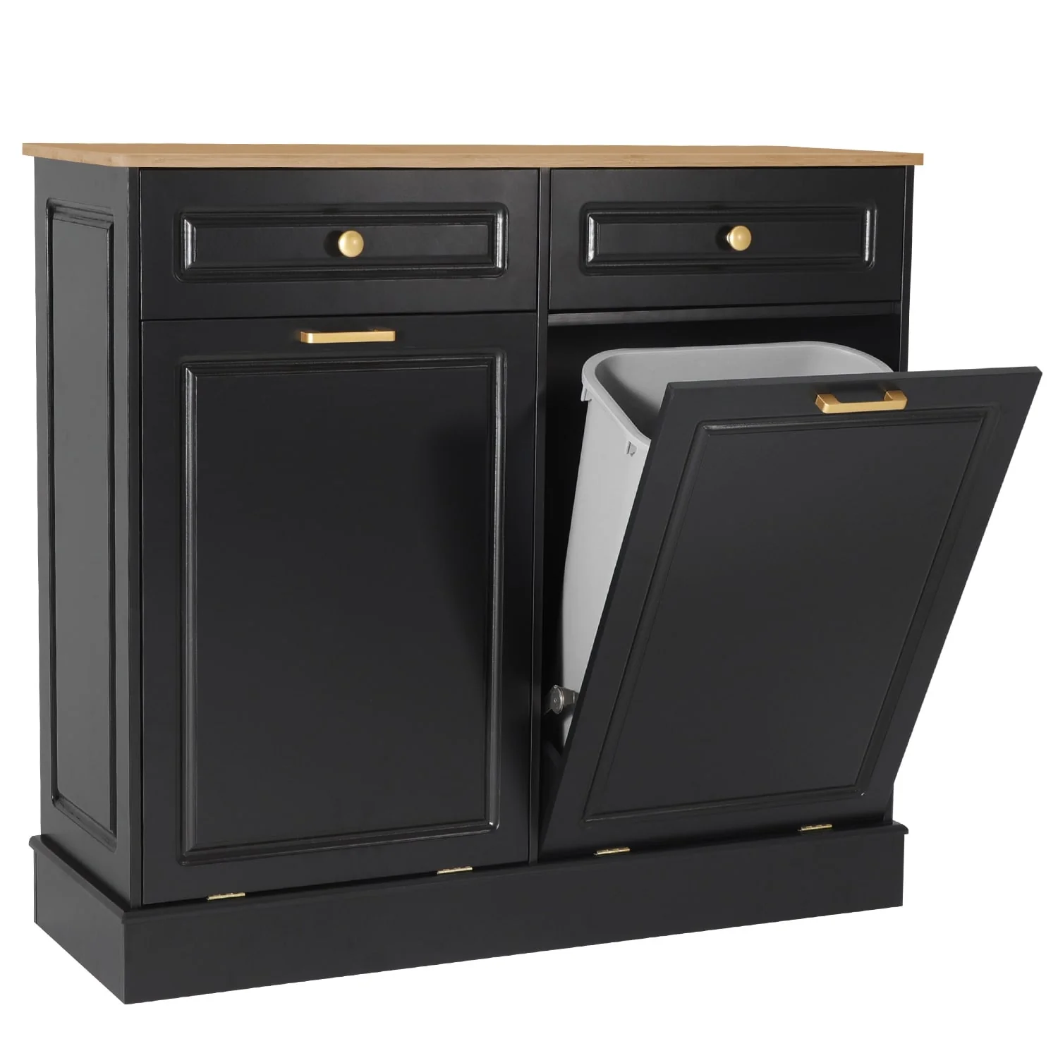 Eclife Double Tilt Out Trash Cabinet Dual Wooden Kitchen Island Recycling Cabinet Trash Can