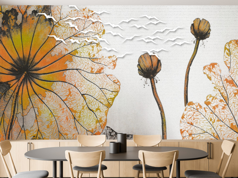 Fototapeta Duże pomarańczowe abstrakcyjne liście 100x70cm