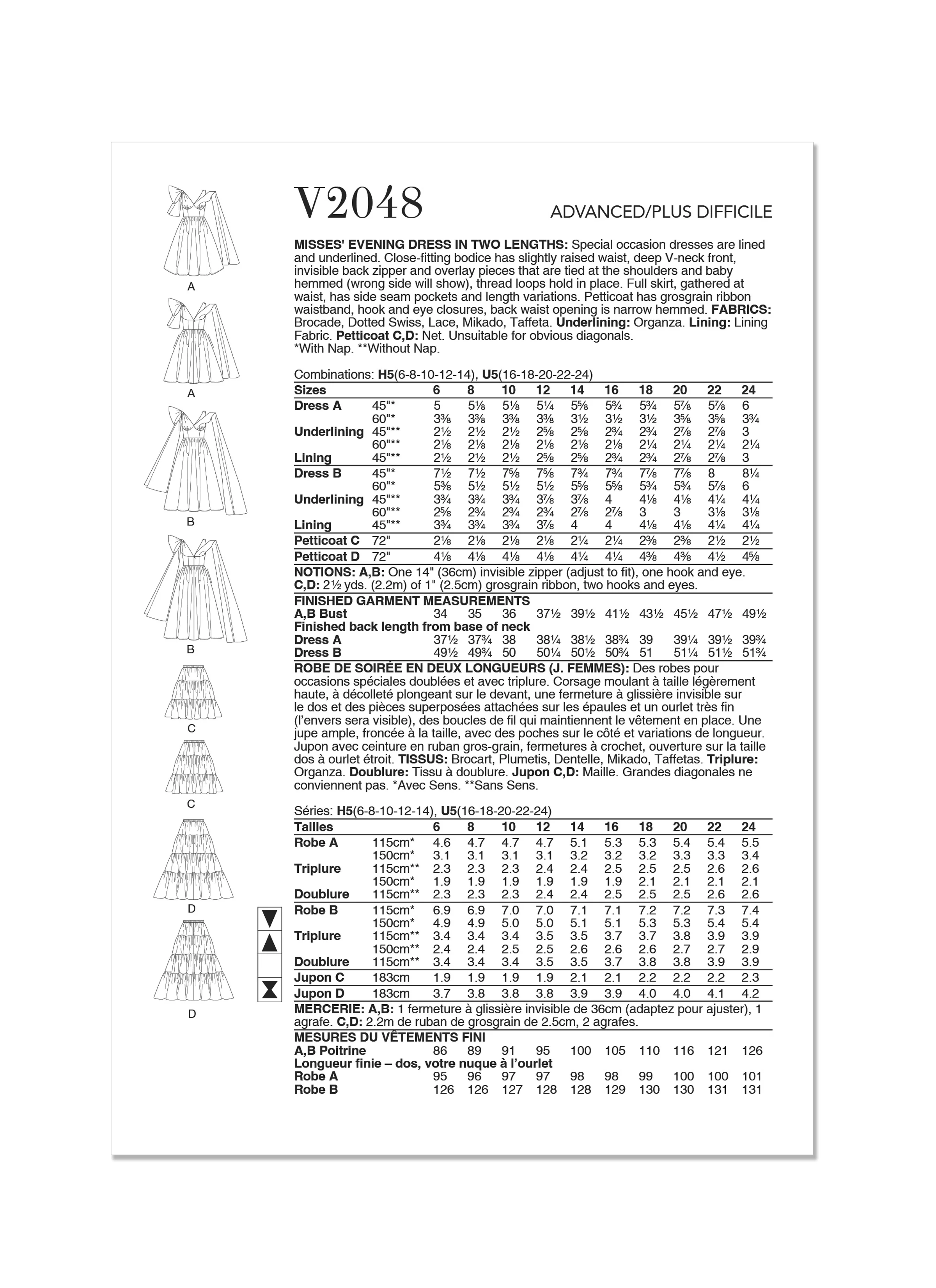 Vogue Pattern V2048 Misses' Evening Dress in Two Lengths